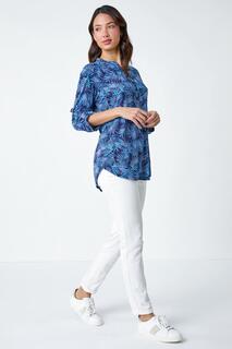 Блуза из эластичного трикотажа с принтом листьев Roman, синий