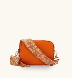 Оранжевая кожаная сумка через плечо с оранжевым ремешком, вышитым крестиком Apatchy London, оранжевый