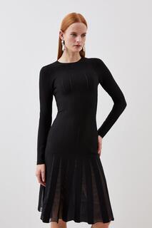 Трикотажное платье миди с пышной юбкой из смеси вискозы Karen Millen, черный