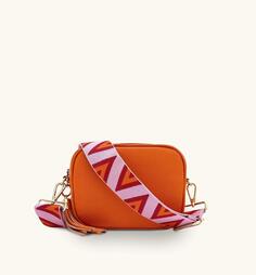 Оранжевая кожаная сумка через плечо с розово-оранжевым треугольным ремешком Apatchy London, оранжевый