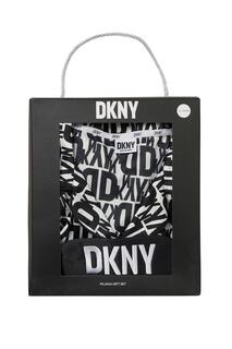 Атласная пижама для девочек, подарочная коробка, белая, черная рубашка, нижняя часть, маска для глаз, детский возраст 13–16 лет DKNY, черный
