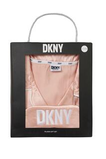 Атласная пижама для девочек, подарочная коробка, темно-розовая нижняя часть, маска для глаз, дети в возрасте 13–16 лет DKNY, розовый