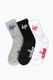 3 пары носков с логотипом Crew Script, черный, синий, белый Hype, мультиколор