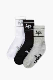 3 пары носков в полоску с логотипом Белый Черный Серый Hype, мультиколор