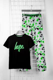 Комплект из 1 футболки и длинных брюк с надписью «Splat», черный, серый, зеленый Hype, мультиколор