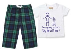 Пижама «Я собираюсь стать старшим братом», детский пижамный комплект с брюками в клетку «Большой брат» 60 SECOND MAKEOVER, зеленый