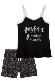 Короткий пижамный комплект на бретелях Harry Potter, черный