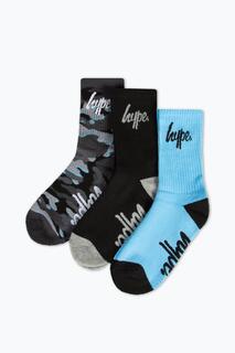 3 пары носков с камуфляжным принтом, черные, синие Hype, мультиколор