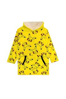 Толстовка с капюшоном и большим флисовым одеялом Пикачу, одежда для дома Pokemon, желтый Pokémon