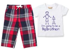 Пижама «Я собираюсь стать старшим братом», детский пижамный комплект с брюками в клетку «Большой брат» 60 SECOND MAKEOVER, красный