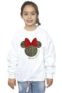 Рождественский свитшот с леопардовым принтом Минни Маус Disney, белый