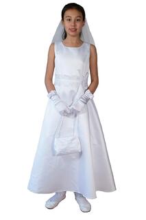 Атласное платье для причастия с сумочкой и вуалью Cinda, белый