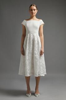 Платье миди с вырезом Bardot и вышивкой Coast, белый