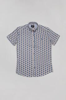Рубашка приталенного кроя с коротким рукавом с ярким цветочным принтом Steel &amp; Jelly, синий