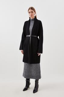 Вязаное пальто из смеси вискозы с поясом Karen Millen, черный