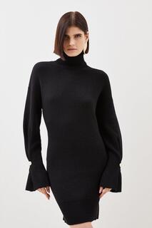 Вязаное мини-платье средней плотности из смеси шерсти альпаки премиум-класса с высоким воротником Karen Millen, черный