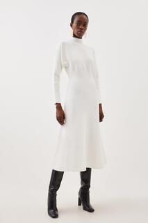 Вязаное платье «летучая мышь» с завязками на талии премиум-класса для контурирования тела Karen Millen, белый