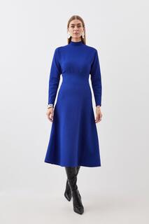 Вязаное платье «летучая мышь» с завязками на талии премиум-класса для контурирования тела Karen Millen, синий