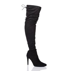 Сапоги выше колена из искусственной замши на высоком каблуке с эластичным приталенным носком AJVANI, черный