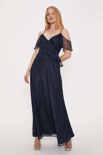 Нежное кружевное платье макси с открытыми плечами Oasis, темно-синий
