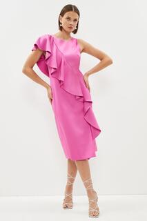 Платье-карандаш миди с струящимися рюшами Coast, розовый