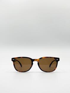 Классические квадратные солнцезащитные очки в стиле преппи с каплевидной переносицей SVNX, коричневый