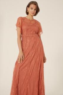 Нежное кружевное платье макси премиум-класса Oasis, розовый