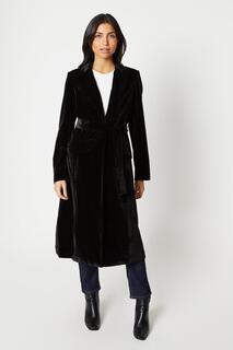 Бархатное длинное пальто с поясом Wallis, черный