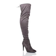 Сапоги выше колена из искусственной замши на высоком каблуке с эластичным приталенным носком AJVANI, серый