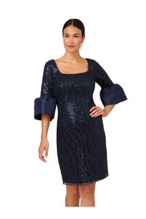 Платье-колокольчик с вышивкой Adrianna Papell, темно-синий