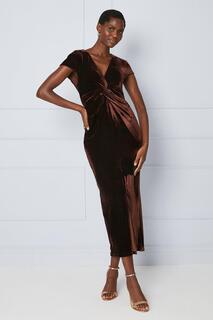 Бархатное платье мидакси премиум-класса Wallis, коричневый