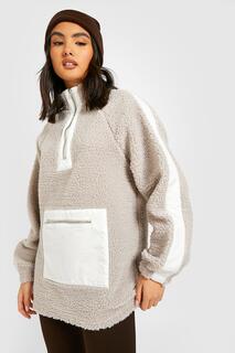 Нейлоновый свитер премиум-класса с молнией до половины длины Borg boohoo, серый