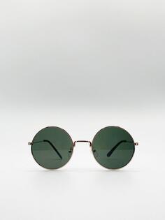 Классические металлические круглые солнцезащитные очки с зелеными затемненными линзами SVNX, зеленый
