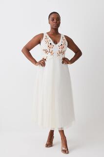 Платье-миди прямого кроя больших размеров с цветочным декором Karen Millen, белый