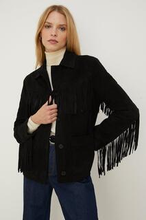 Куртка Petite Rachel Stevens из натуральной кожи с бахромой Oasis, черный