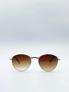 Классические солнцезащитные очки в круглой металлической оправе SVNX, золото