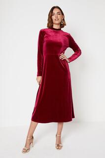 Бархатное платье-миди с длинными рукавами Oasis, красный