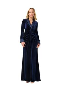 Бархатное платье-смокинг Adrianna Papell, темно-синий