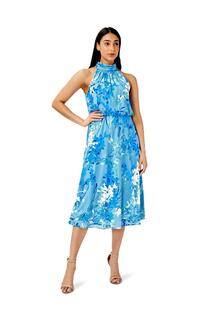 Платье-миди с цветочным принтом Adrianna Papell, синий