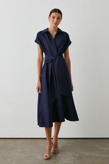 Платье-миди-рубашка с завязками спереди Debenhams, темно-синий