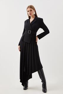 Платье-пиджак на заказ с поясом и плиссированной пышной юбкой Karen Millen, черный