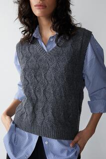 Вязаный жилет-свитер с V-образным вырезом крючком Pointelle Warehouse, серый
