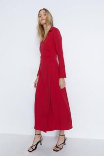 Платье-рубашка из крепа из джерси с запахом и присборенными пуговицами Warehouse, красный