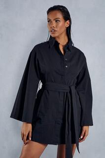 Платье-рубашка из поплина Extreme с рукавами-кимоно и поясом MISSPAP, черный