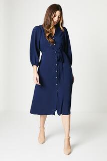 Платье-рубашка из тканого крепа с оборками Wallis, темно-синий