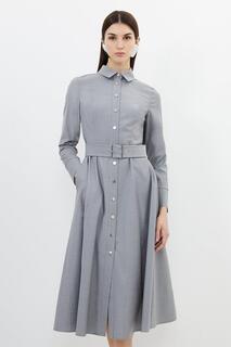 Платье-рубашка из смесовой шерсти с поясом на заказ Karen Millen, серый