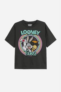 Цветная футболка для девочек в стиле поп Looney Tunes, черный