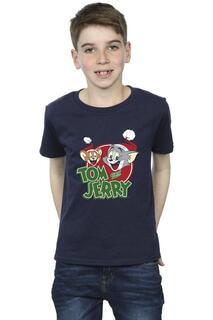 Футболка с логотипом «Рождественская шапка» Tom &amp; Jerry, темно-синий