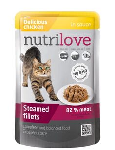 Влажный корм для кошек Nutrilove Premium Delikatne Fileciki z Kurczakiem w Sosie, 85 гр