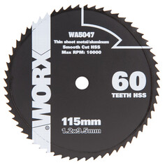 Полотна для дисковых пил диск пильный WORX 60T 115х1,2х9,5мм по металлу